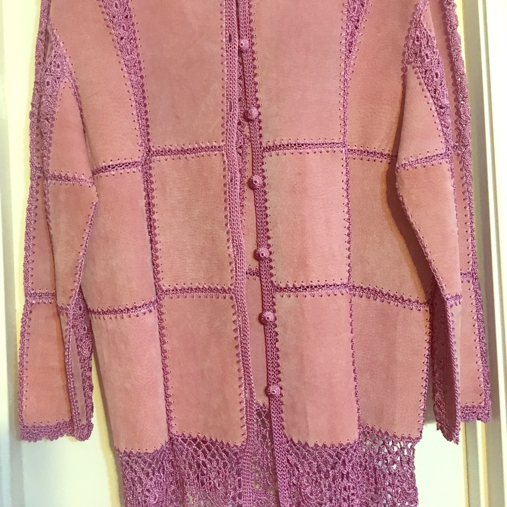 Gorgeous lavender and mauve suede/crochet jacket